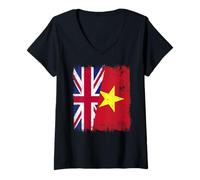Femme Demi-Drapeau Britannique Vietnam Histoire vietnamienne Britannique T-Shirt avec Col en V