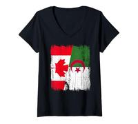 Femme Demi-Drapeau Canada Algérie Patrimoine algérien Canadien T-Shirt avec Col en V