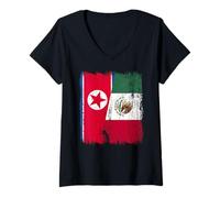 Femme Demi-Drapeau Corée du Nord Mexique Patrimoine Mexicain T-Shirt avec Col en V