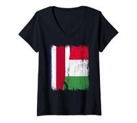 Femme Demi-drapeau Costa Rica Italie Fière fière fière du Costa Rica Italian Pride T-Shirt avec Col en V