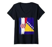 Femme Demi Drapeau Croatie Bosnie-Herzégovine T-Shirt avec Col en V