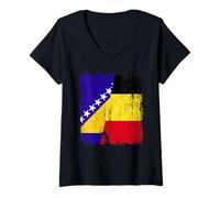 Femme Demi drapeau de Bosnie-Herzégovine Belgique T-Shirt avec Col en V