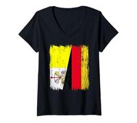 Femme Demi Drapeau de la Cité du Vatican Allemagne T-Shirt avec Col en V