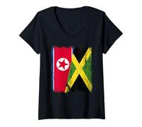 Femme Demi-Drapeau de la Corée du Nord Jamaïque Patrimoine jamaïcain coréen T-Shirt avec Col en V