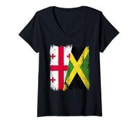 Femme Demi-Drapeau de la Géorgie Jamaïque Patrimoine jamaïcain géorgien T-Shirt avec Col en V
