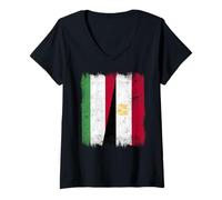 Femme Demi-Drapeau de la Hongrie et de l'Égypte Hongrie et de l'É T-Shirt avec Col en V