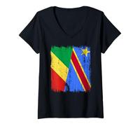 Femme Demi drapeau de la République du Congo Congo T-Shirt avec Col en V