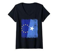 Femme Demi-Drapeau de la Somalie Union européenne Fierté somalienne T-Shirt avec Col en V