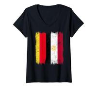 Femme Demi-Drapeau de l'Allemagne, de l'Égypte, du patri T-Shirt avec Col en V