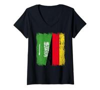 Femme Demi-Drapeau de l'Arabie Saoudite - Patrimoine Allemand T-Shirt avec Col en V