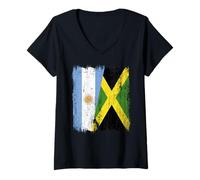 Femme Demi Drapeau de l'Argentine Jamaïque Patrimoine jamaïcain Argentin T-Shirt avec Col en V
