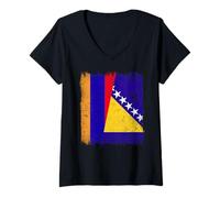 Femme Demi Drapeau de l'Arménie Bosnie-Herzégovine T-Shirt avec Col en V