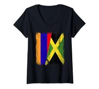 Femme Demi-Drapeau de l'Arménie Jamaïque - Patrimoine jamaïcain arménien T-Shirt avec Col en V