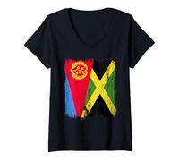 Femme Demi-Drapeau de l'Érythrée Jamaïque Patrimoine jamaïcain T-Shirt avec Col en V