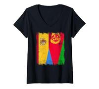 Femme Demi-Drapeau de l'Espagne Érythrée Patrimoine érythréen Espagnol T-Shirt avec Col en V