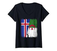 Femme Demi-Drapeau de l'Islande Algérie Patrimoine islandais algérien T-Shirt avec Col en V