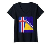 Femme Demi Drapeau de l'Islande Bosnie-Herzégovine T-Shirt avec Col en V