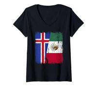 Femme Demi-Drapeau de l'Islande Mexique Patrimoine Mexicain T-Shirt avec Col en V