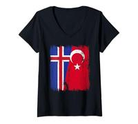 Femme Demi-Drapeau de l'Islande Turquie Turquie Turquie T-Shirt avec Col en V