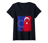 Femme Demi-Drapeau de l'UE Turquie Turquie Europe Patrimoine Turc T-Shirt avec Col en V