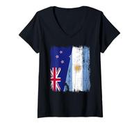 Femme Demi drapeau de Nouvelle-Zélande Argentine Kiwi racines argentines T-Shirt avec Col en V