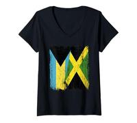 Femme Demi-Drapeau des Bahamas Jamaïque Patrimoine jamaïcain des Bahamas T-Shirt avec Col en V
