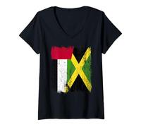 Femme Demi-Drapeau des Émirats Arabes Unis Jamaïque Patrimoine jamaïcain T-Shirt avec Col en V