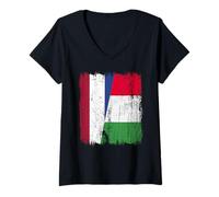 Femme Demi drapeau des Pays-Bas Italie Fière fierté néerlandaise italienne T-Shirt avec Col en V