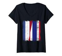 Femme Demi Drapeau des Pays-Bas Thaïlande Racines thaïlandaises T-Shirt avec Col en V