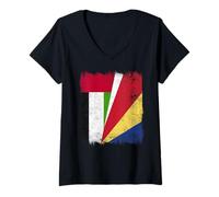 Femme Demi Drapeau des Seychelles des Émirats Arabes Unis Seychellois Pride T-Shirt avec Col en V