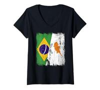 Femme Demi-Drapeau du Brésil Chypre Patrimoine chypriote brésilien T-Shirt avec Col en V