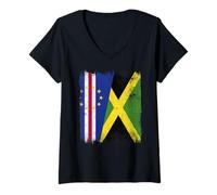 Femme Demi Drapeau du Cap-Vert Jamaïque T-Shirt avec Col en V