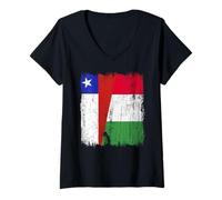 Femme Demi drapeau du Chili Italie Fière fierté chilienne italienne T-Shirt avec Col en V