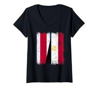 Femme Demi-Drapeau du Costa Rica Egypte Patrimoine égyptien du Costa Rica T-Shirt avec Col en V