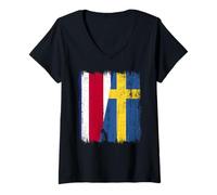 Femme Demi drapeau du Costa Rica Suède Racines suédoises du Costa Rica T-Shirt avec Col en V