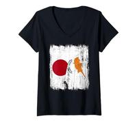 Femme Demi-Drapeau du Japon Chypre - Patrimoine chypriote Japonais T-Shirt avec Col en V