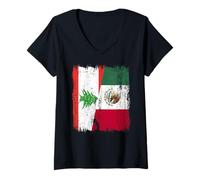 Femme Demi-Drapeau du Liban Mexique Patrimoine Mexicain T-Shirt avec Col en V