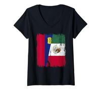 Femme Demi Drapeau du Liechtenstein Mexique T-Shirt avec Col en V