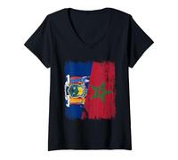 Femme Demi Drapeau du Maroc de New York T-Shirt avec Col en V