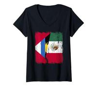 Femme Demi Drapeau du Mexique Antigua-et-Barbuda T-Shirt avec Col en V