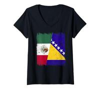 Femme Demi Drapeau du Mexique Bosnie-Herzégovine T-Shirt avec Col en V