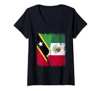 Femme Demi Drapeau du Mexique Saint-Kitts-et-Nevis T-Shirt avec Col en V