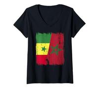 Femme Demi Drapeau du Sénégal Maroc Patrimoine marocain sénégalais T-Shirt avec Col en V