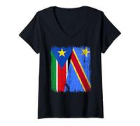 Femme Demi drapeau du Soudan du Sud Congo Fierté congolaise du Soudan du Sud T-Shirt avec Col en V