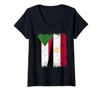 Femme Demi Drapeau du Soudan Egypte Soudanaise Patrimoine égyptien T-Shirt avec Col en V