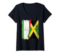 Femme Demi-Drapeau du Tadjikistan Jamaïque Patrimoine jamaïcain tadjik T-Shirt avec Col en V