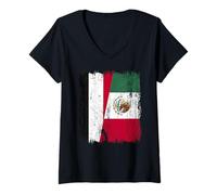 Femme Demi-Drapeau du Yémen Mexique Patrimoine yéménite Mexicain T-Shirt avec Col en V