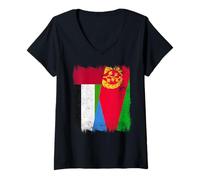 Femme Demi-Drapeau Émirati des Émirats Arabes Unis Patrimoine érythréen T-Shirt avec Col en V