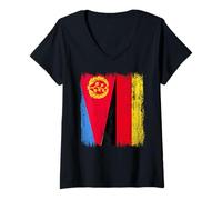 Femme Demi Drapeau érythréen Allemand T-Shirt avec Col en V