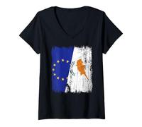 Femme Demi-Drapeau européen Chypre Patrimoine chypriote T-Shirt avec Col en V